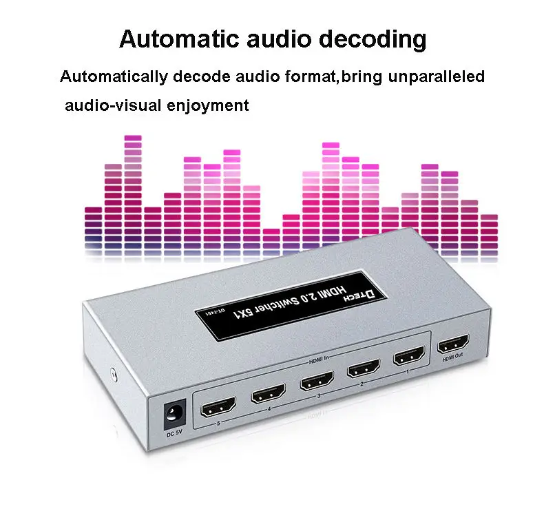 DTECH Switch Hdmi 4K HDR Switch Hdmi 5x1 Hdmi Switch 4K 5 Port 5 in 1 Out Video Switchers Signal Distribution HDR