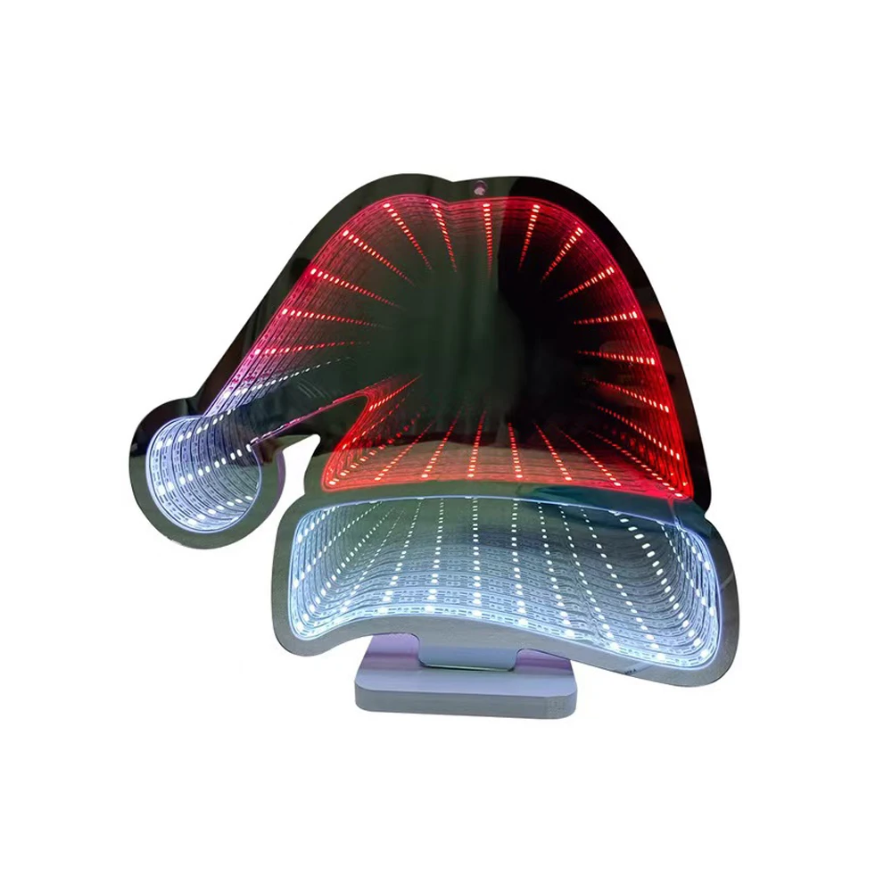 Christmas Hat LED Lamp 3D Tunnel Mirror Light USB Double Sided Desktop LED Night Light Mirror Lights for Home Decor X-mas Gifts