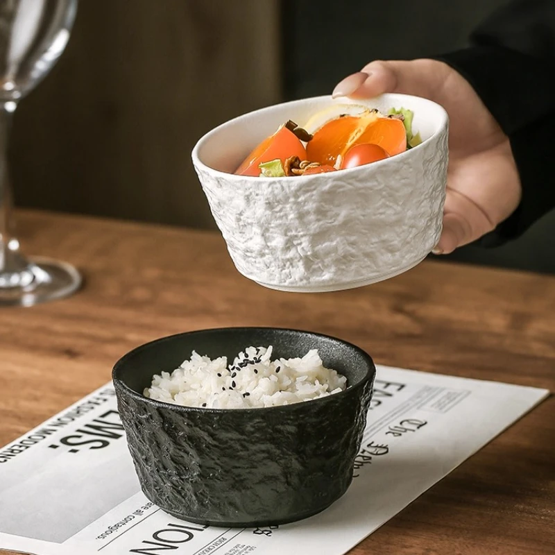 

Бытовая керамическая миска для риса с красивым волнистым узором, персональная посуда, черно-белая большая миска