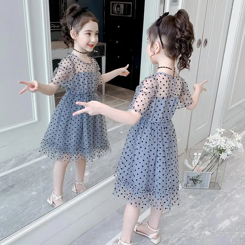 

Girls Dress Summer 2023 New Children's Polka Dot Fashion Princess Dress Girls Mesh Dresses Princess Dress for Girls Kids Clothes