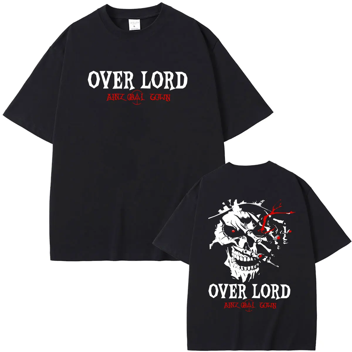 Anime Overlord Ainz Ooal Gown Over Lord Graphic T-shirt Men Women Casual Oversized Crewneck T Shirts Male Retro Skeleton Tshirt