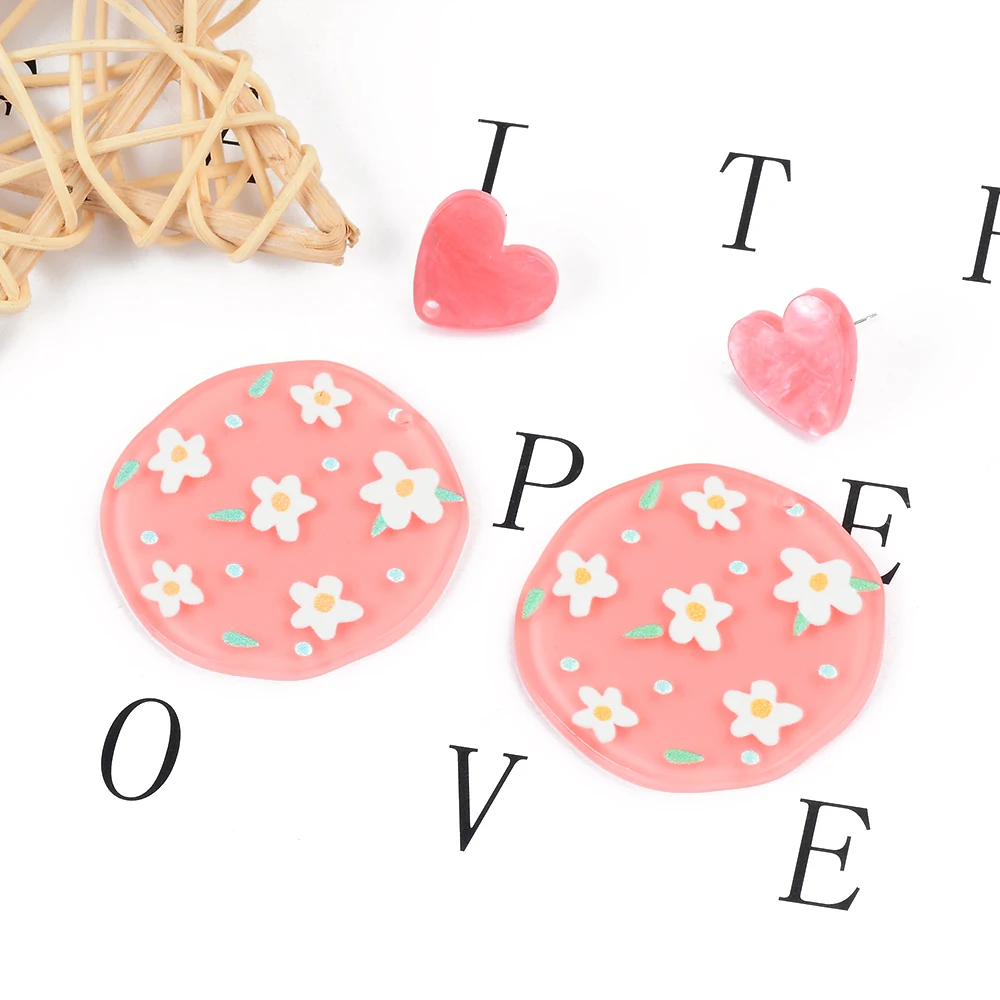 6pcs/lot Acrylic Plate Bright Flowers Pendants Jewelry Accessory Handmade Connector DIY Earring Component for Girl Jewelry