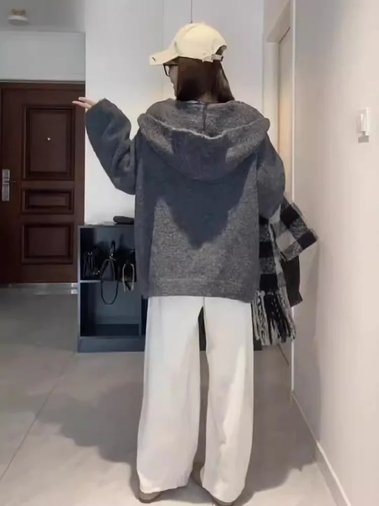 Cardigan ouvert à capuche surdimensionné pour femme, pull mi-long, Jaet paresseux, coupe ample, manteau automne-hiver