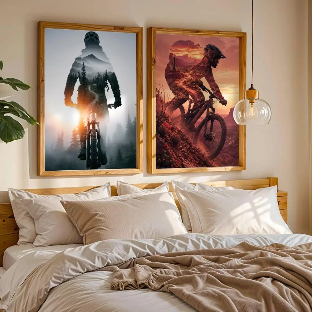 Mountain Biker Painting Calligraphy Canvas Poster Art for Bedroom Living Room Home Decor Wall Decoration Decals Gift