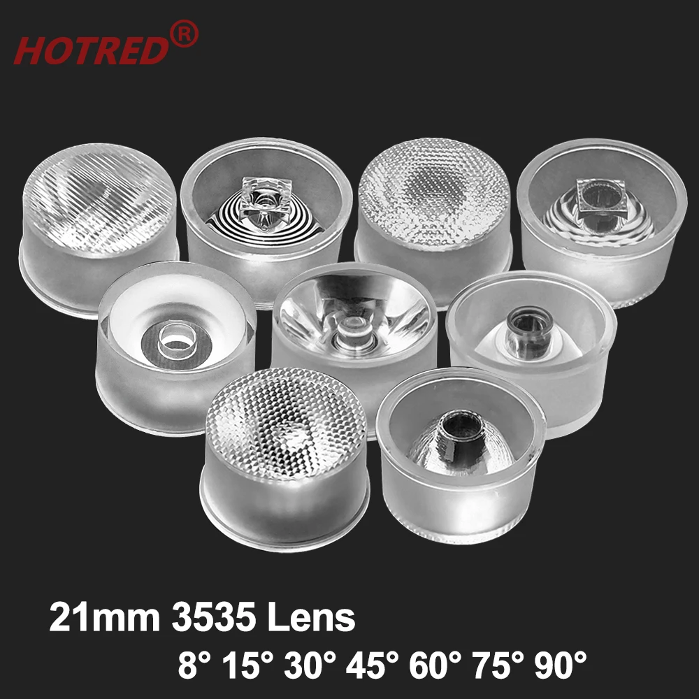 LED Lens 1W 3W 3030 XPE 3535 Optical 21mm Waterproof PMMA 8 15 30 45 60 90 Degree lenses XPG2 Chip Collimator Clear Bead Plano