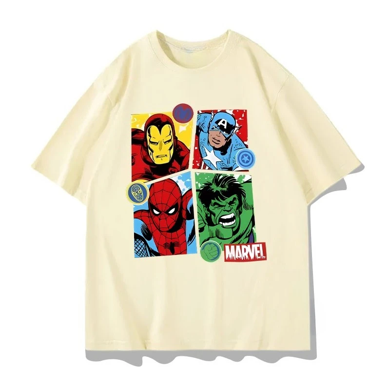 

Оригинальная мужская и женская свободная футболка с короткими рукавами и принтом Marvel Avengers в стиле ретро «Человек-паук» Железный человек Халк