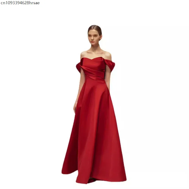 Bordeaux Slim Fit Sexy Satijn Off-Shoulder Verlovingsavondjurk Voor Vrouwen Strapless Lange Avondfeest Galajurk Nieuw
