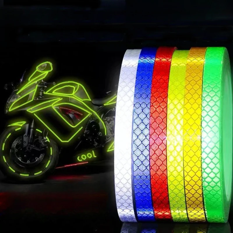 1cmx8m Bike Stickers Reflective Tape Fluorescent MTB Bicycle Strips Cycling Tapes for Bicycle Helmet Motorcycle Scooter