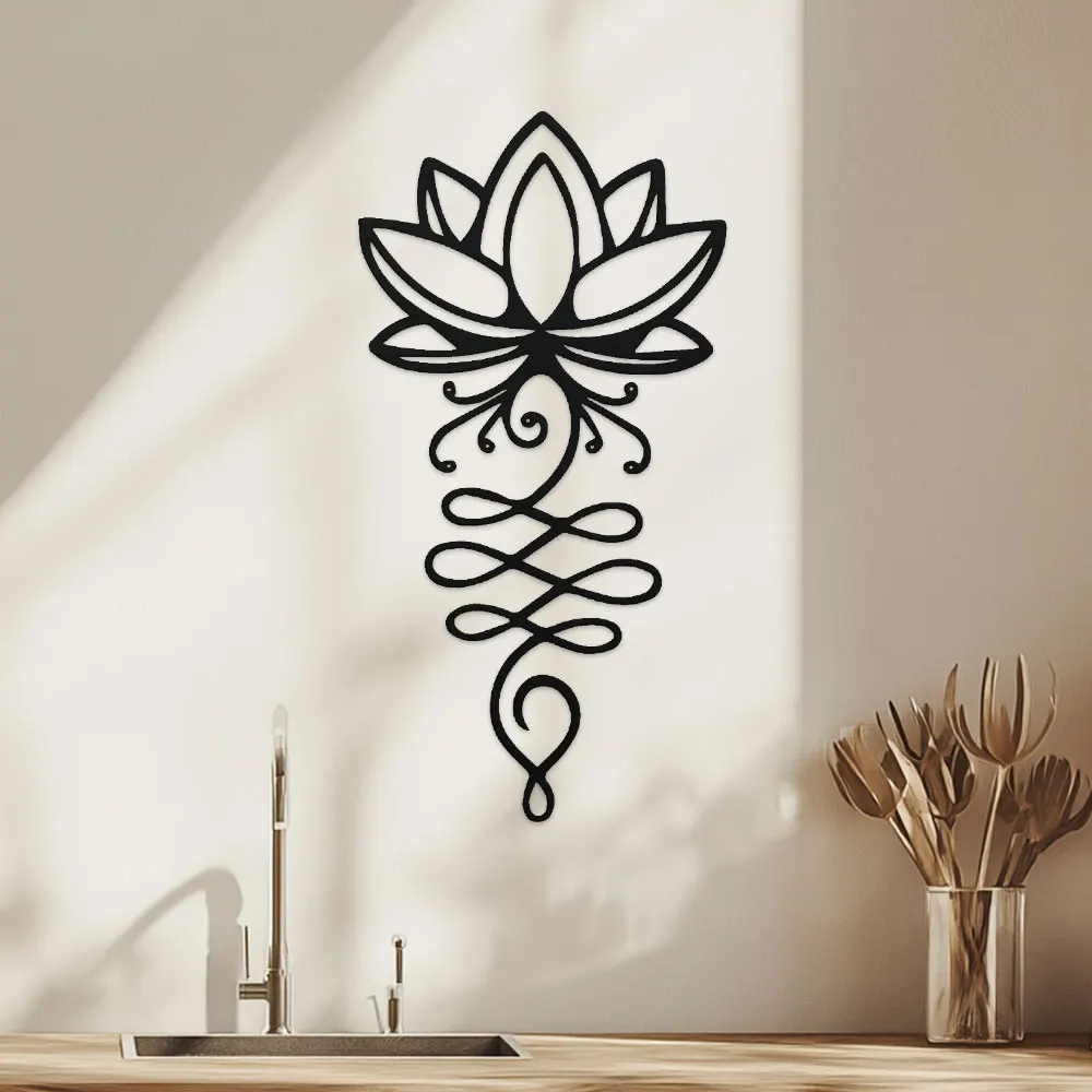 1pc Metal Lotus Wall Decoration,Black Lotus Wall Art Hollow Wall Logo, Metal Flower Wall Outline Bedroom Garden Hotel Decoration