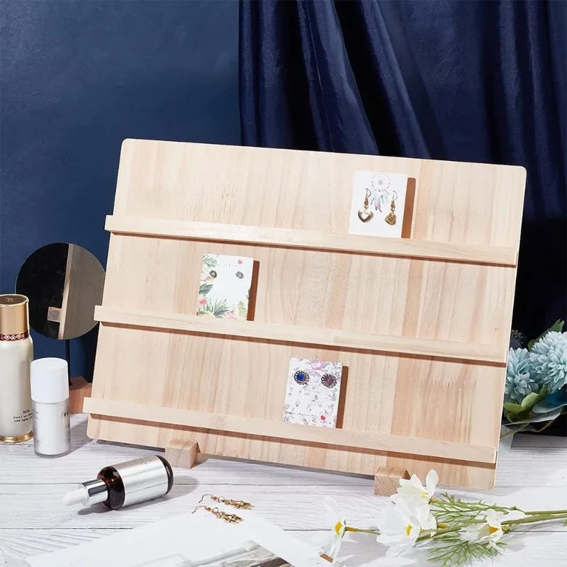 1Set Wood Earring Display Stands 3 Layers Jewelry Earring Display Holder Wood Earring Card Holder Photos Business Card Holder