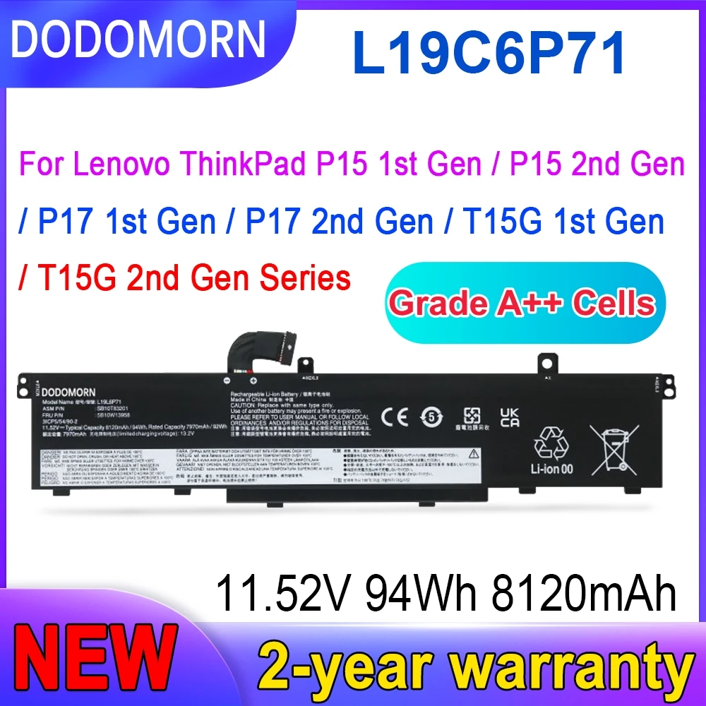 High Quality L19C6P71 Laptop Battery For Lenovo ThinkPad P15 P17 T15g Gen1 Gen2 L19L6P71 5B10W13958 SB10T83201 SB10T83202 94Wh