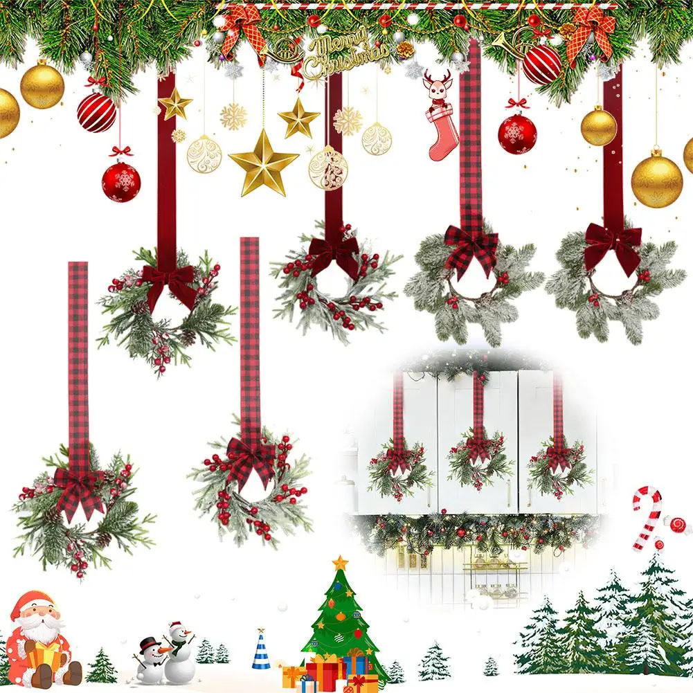 

6 шт. рождественские венки для кухонного шкафа с бантом, лентой, подвесные двери шкафа, венки, декор, кухонное окно, открытый, в помещении, праздник
