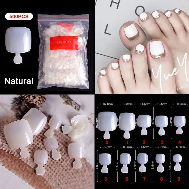 

500 Pieces Toe Nails Fake Toe Nail Tips Full Cover False Toenails Extension Foot Tips Pedicure Clear Toenails Artificia Nails