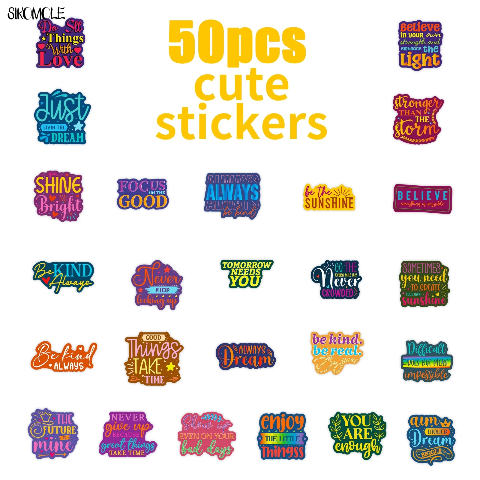 10/30/50PCS Inspirational Text Stickers Color Healing English Bookkeeping Materials Stationery Decoration Decal Graffiti Sticker