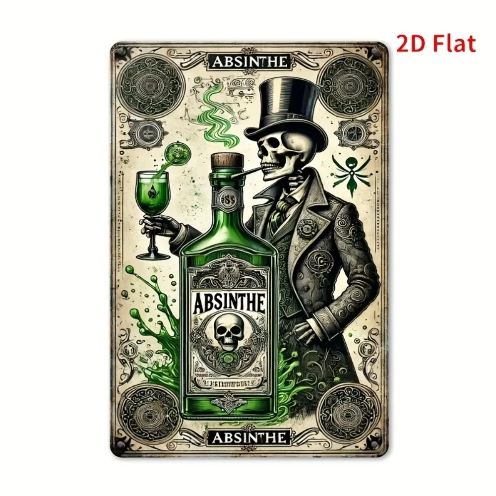 Vintage Tin Sign, 2D Absinthe Bottle, One-Of-A-Kind, Retro Iron Sign, Rustic Metal Wall Decor, Bar and Home Cafe Art