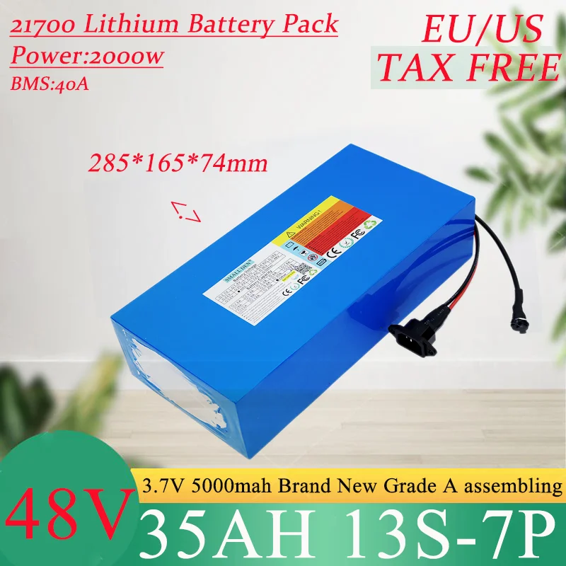 48V 35Ah 21700 13S7P Lithium Ion Battery Pack 2000W Power Tool Batteries Outdoor Backup Batteries With 40A BMS+54.6V 5A charger