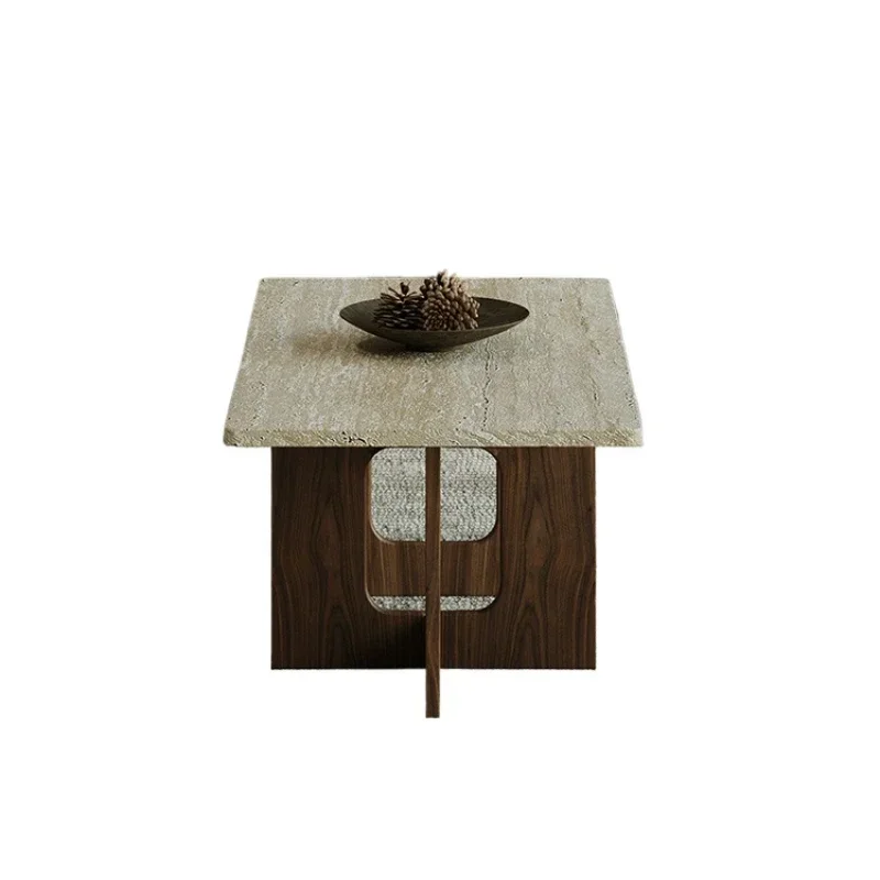 ~Wabi Sabi Wind Cave Stone Tea Table Home Living Room Solid Wood Small Tea Taichung Ancient Style Homestay Marble Table