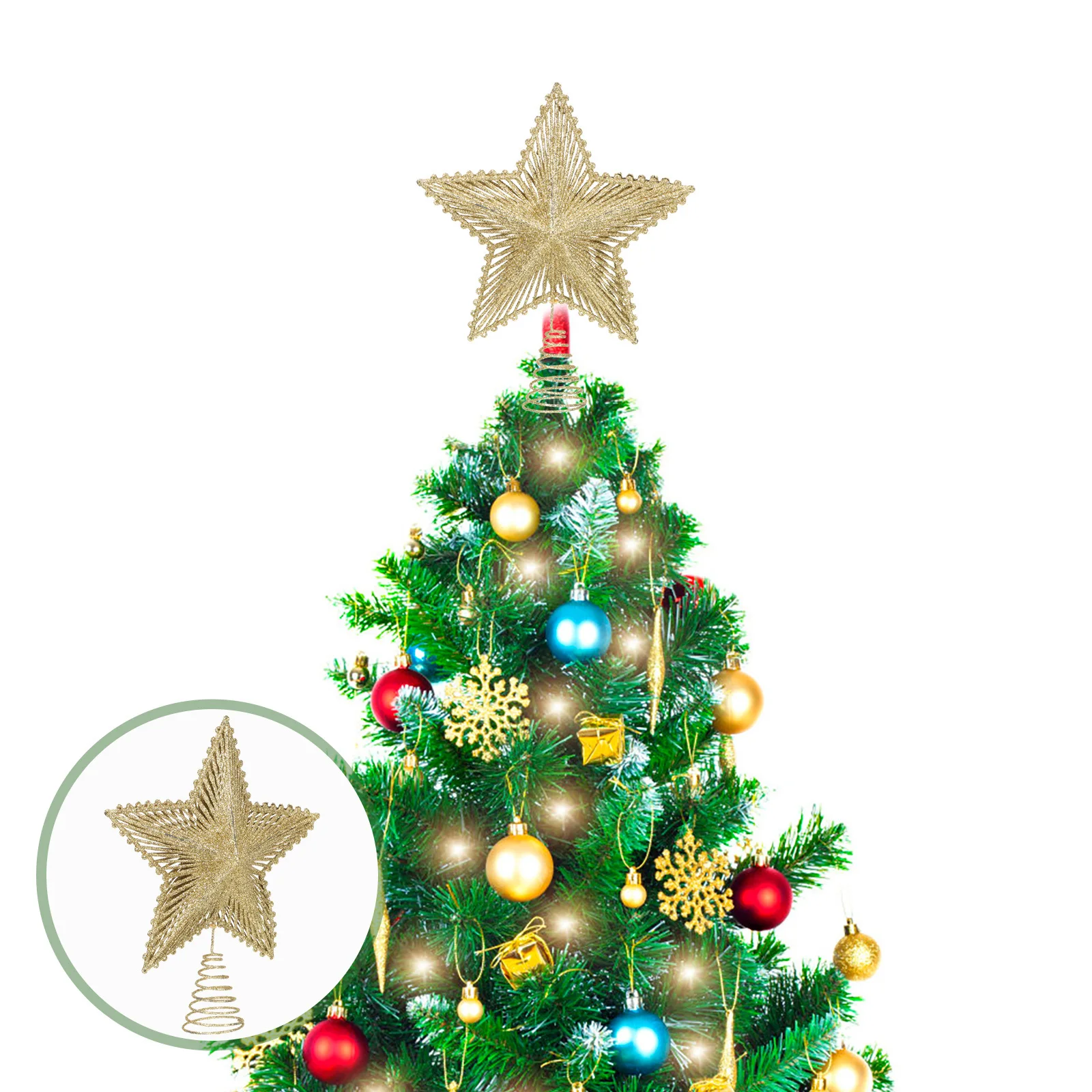 

Metal Star Tree Topper Christmas Ornament with Glitter Powder for Holiday Home Party Treetop Decor Xmas Decoration