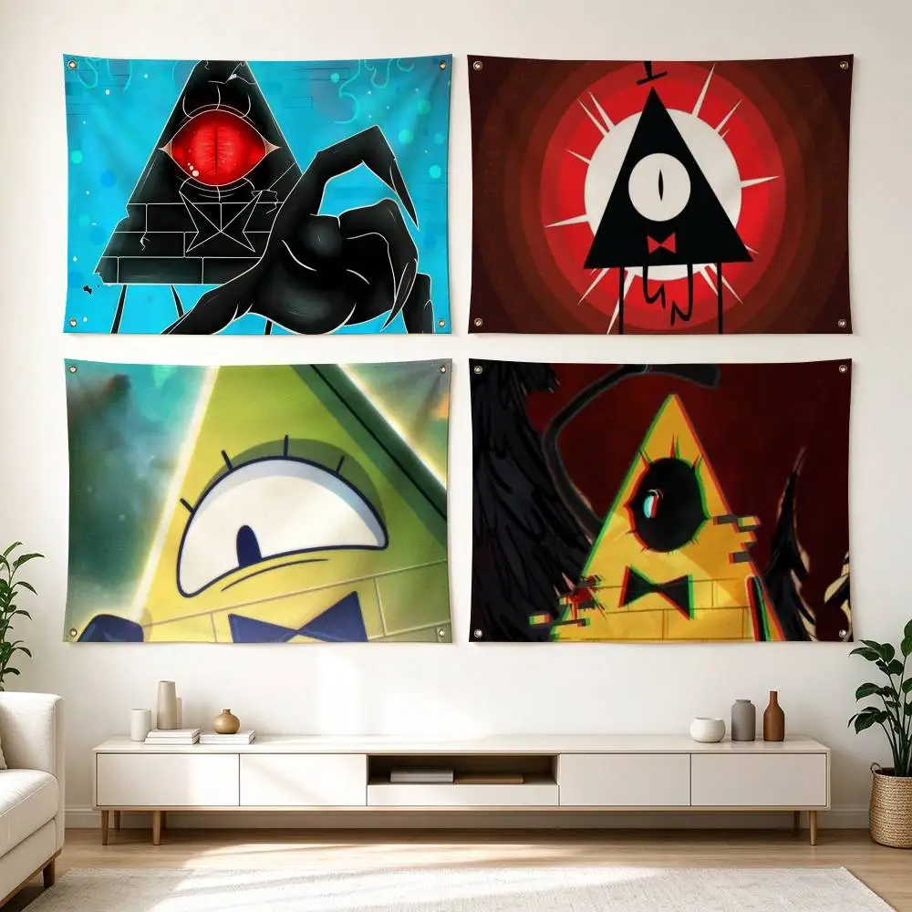 R-Retro Cartoon B-Bill Cipher  Flags Wall Hanging Tapestry Outdoor Garage Room Decorative flag Background Blanket