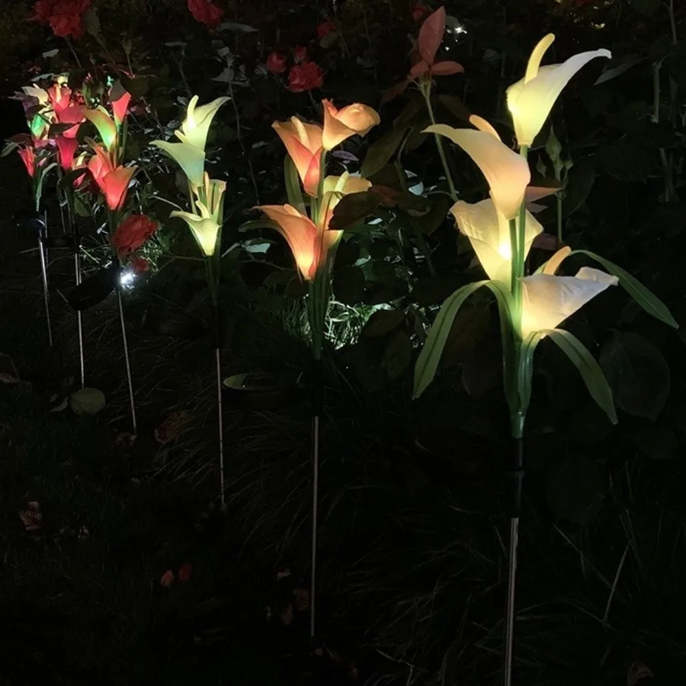Durable Creative Solar Calla Flower Lamp Colorful Waterproof Flower Stake Lights Energy-saving Realistic Garden Floor Lamp House
