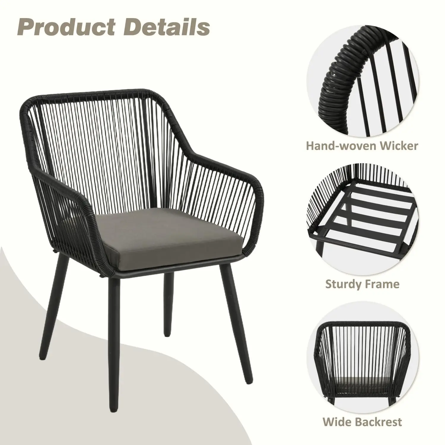 Grey/Black 5-Piece Round Wicker Patio Dining Set, Customized