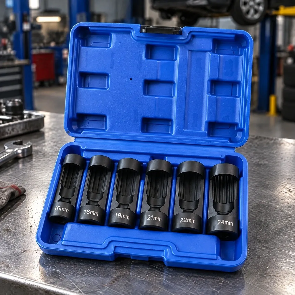 Chrome Vanadium Strut Nut Socket Set 6 Piece with Blow Molded Storage Case and 12 Point Internal Profile for Durability
