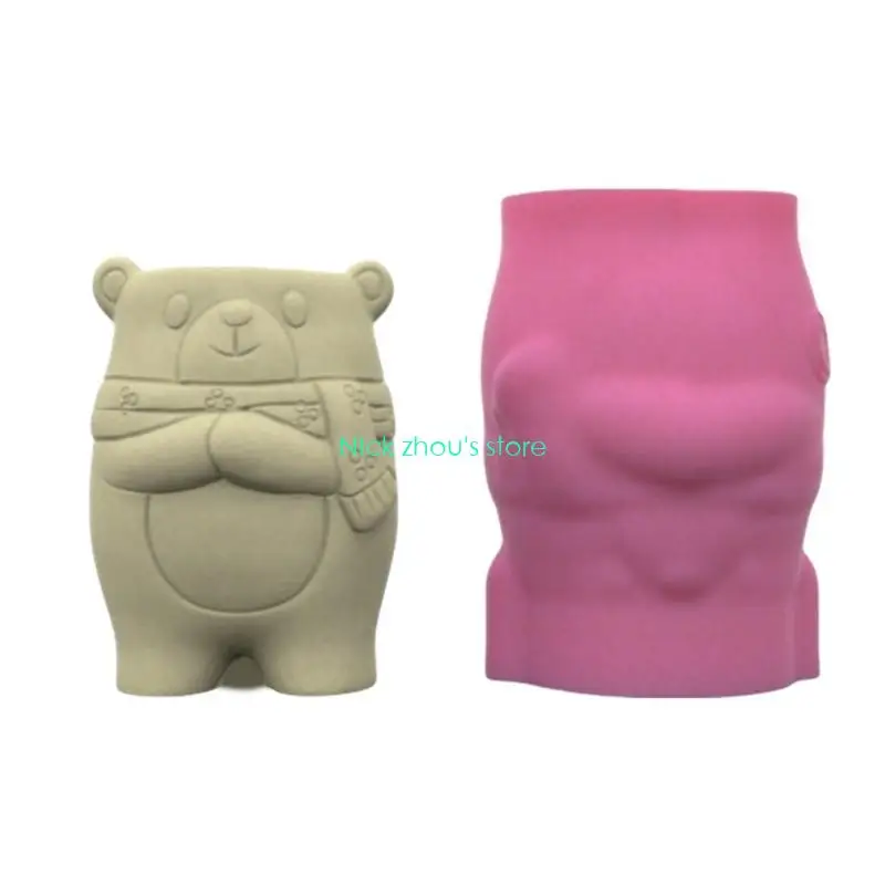 E15E Versatile Silicone Mould for Bear Flower Pots Easy Demoulding Cement Planter Accessory for Enthusiasts Household