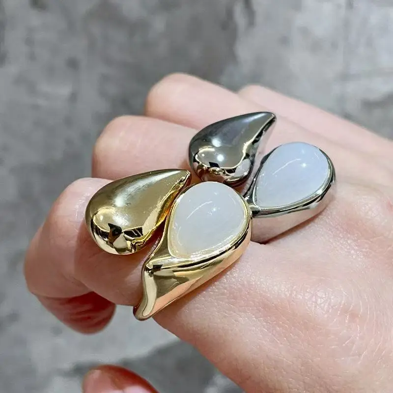 

European And American Minimalist Design Layered Metal Ring for Women Transparent Irregular Waterdrop Open Finger Ring Daily Acce