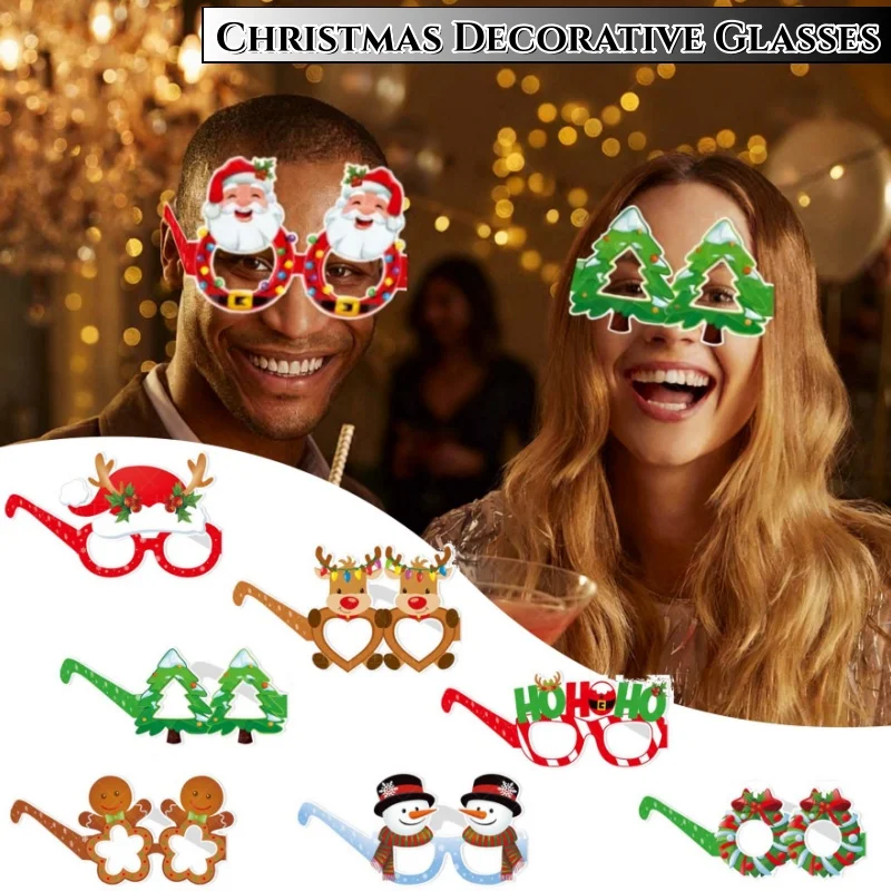

8PCS/Set Christmas New Year Decorating Glasses Christmas Party Creative Paper Eyeglasses Reindeer Santa Claus Cute Photo Props