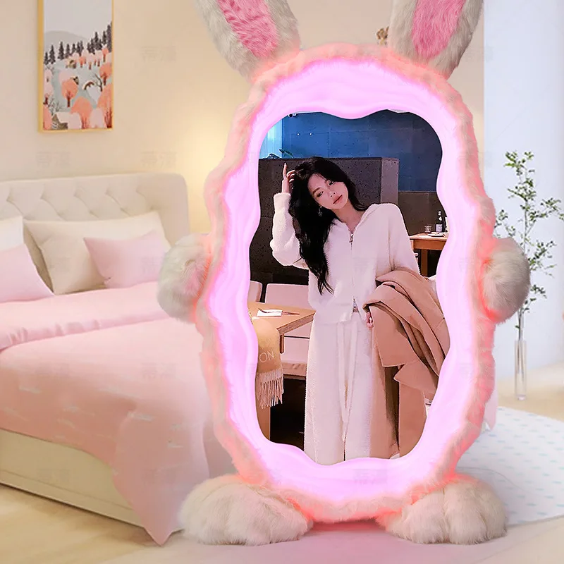 Rabbit full-length bedroom makeup with light plush floor-to-ceiling rabbit full-length mirror