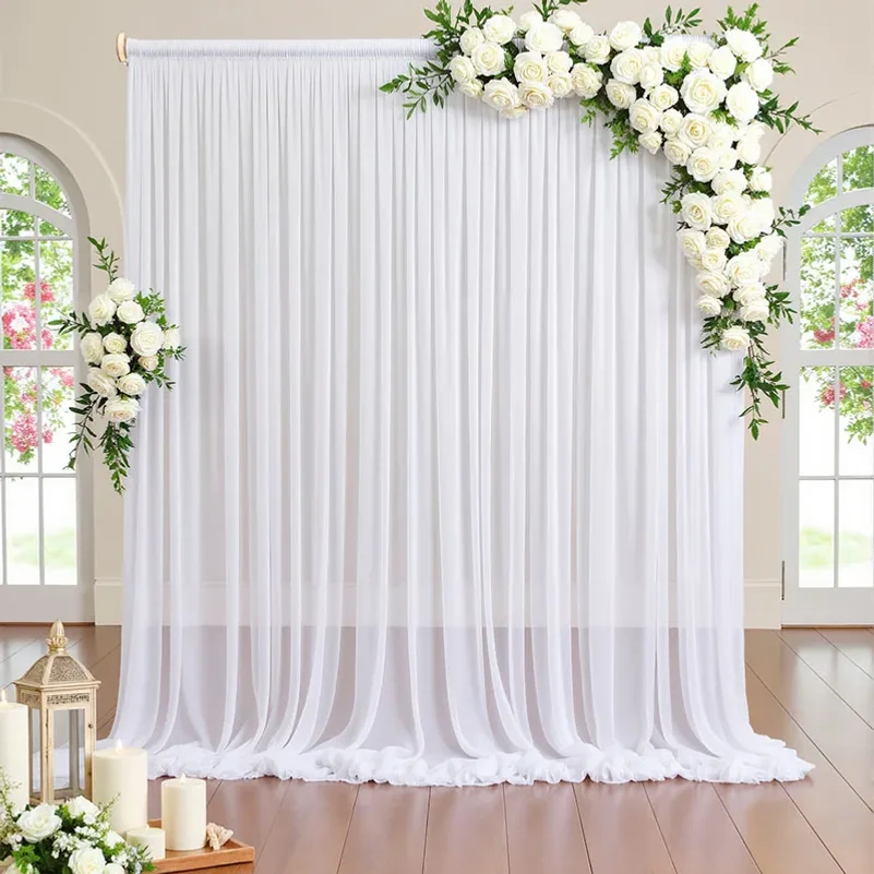 White Transparent Tulle Curtain, Semi Sheer Voile Curtain for Living Room Bathroom Window Door, Home Decoration Photography Back