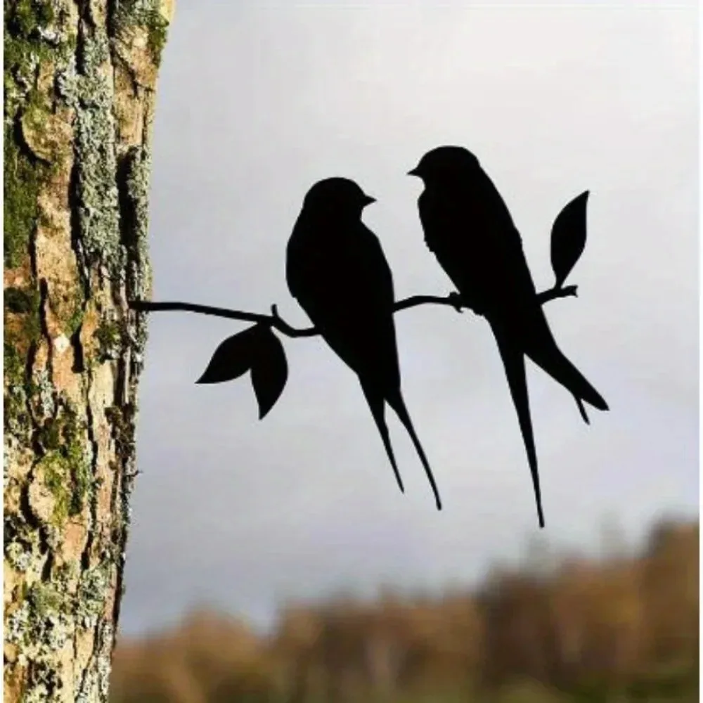 Tree Metal Art Simulation Birds Silhouettes Ornament Bird Branch Metal Wall Art Decoration for Yard Garden Decoration