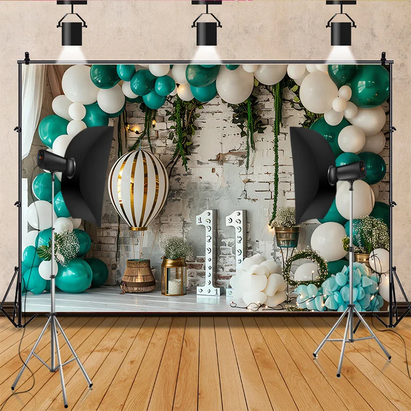 Fondo de fotografía de feliz cumpleaños, muñeco de oso rosa, globo de hidrógeno, Floral, telón de fondo para fiesta de bebé, SR240701