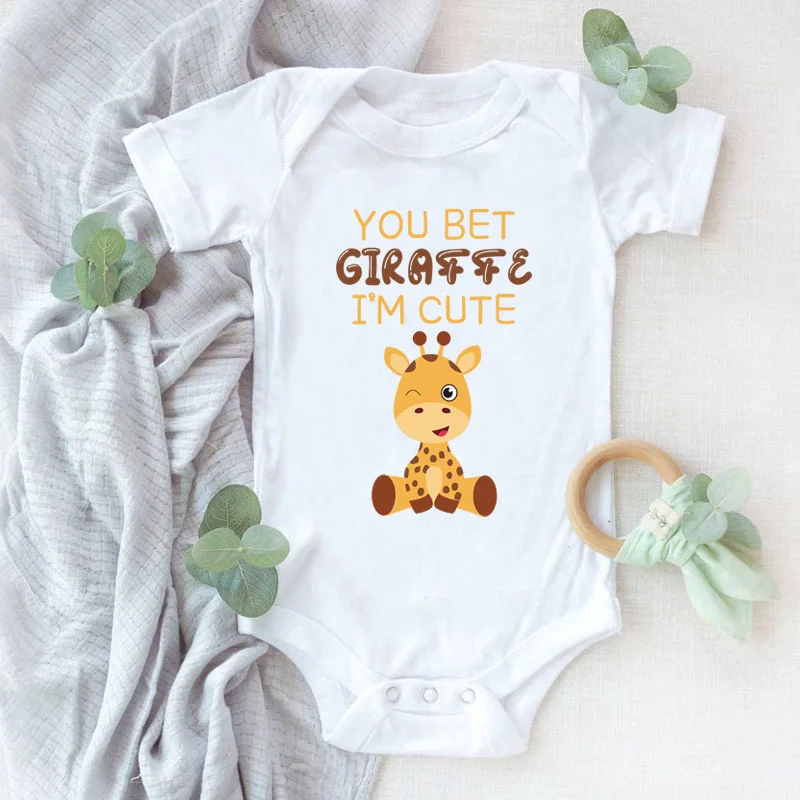 

You Bet Giraffe I'm Cute Cartoon Printing Infant Jumpsuit Fashion Newborn Short Sleeve Toddler Rompers Baby Boy Girl Bodysuit