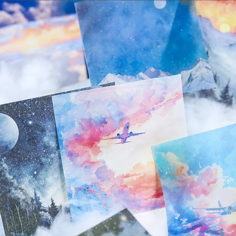 6Style 20Pcs/bag Sky Theme Dual Material Material Paper DIY Handbook Scrapbook Journal Glass Bottle Photo Frame Decoration