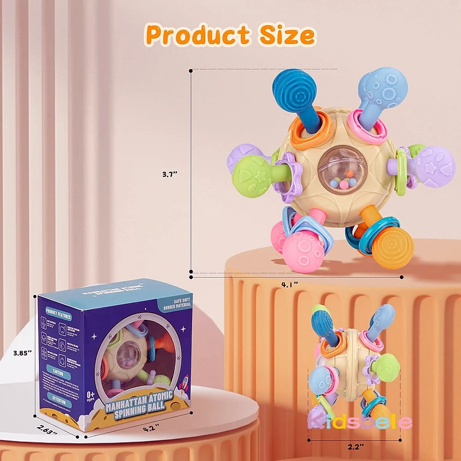 Juguete de bola multi sensorial 3 en 1 para recién nacidos, juguete para masticar y agarrar de silicona suave para bebés de 0 a 12 meses, regalo de Navidad