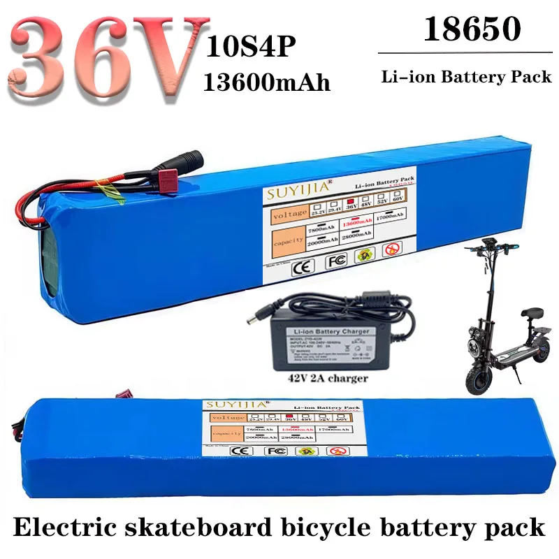

36V 13600mAh 10S4P 18650 Rechargeable Lithium-ion Battery with Built-in BMS 250W~750W, Suitable for 36V Electric Scooter Battery