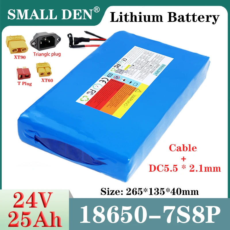 24V 25Ah 18650 Lithium battery pack 7S8P 720W motor With BMS For 25.9v 29.4v Electric boat lawn mower Wheelchair scooter+5A Char