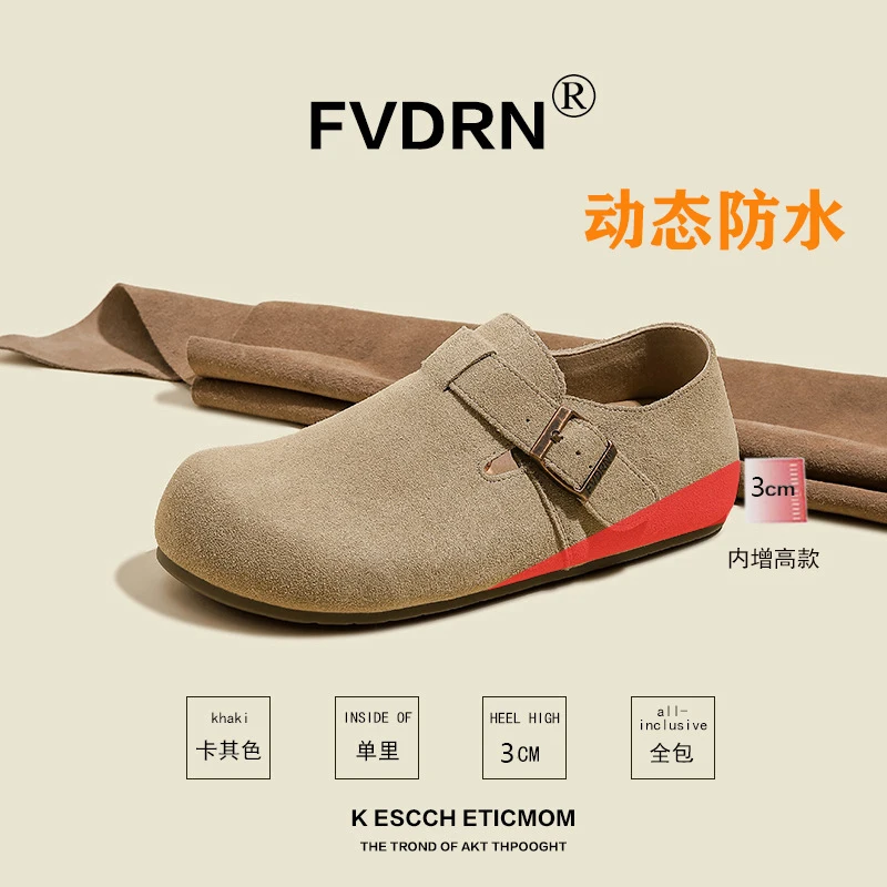 

3CM Waterproof Suede Clogs Slippers Women Fashion Cork Clogs Footbed Leather Mules Unisex Slip-on Beach Shoes With Arch support