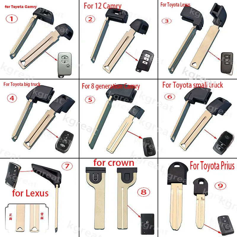 10pc Emergency Smart Prox Remote Key Fob Blade per Toyota Camry RAV4 prepotente Lexus Lexus Cruiser chiave per auto inserto singolo vuoto