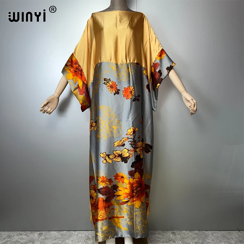 WINYI summer party evening dress dubai luxury Female loose Print kaftan muslim woman clothing holiday beach dress fashion Caftan