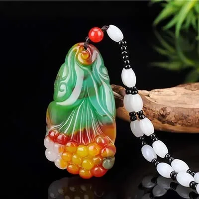 Natural Chinese Hetian Colour Jade Magnolia Flower Pendant Necklace Hand-Carved Charm Jewelry Fashion Amulet Gifts for Men Women