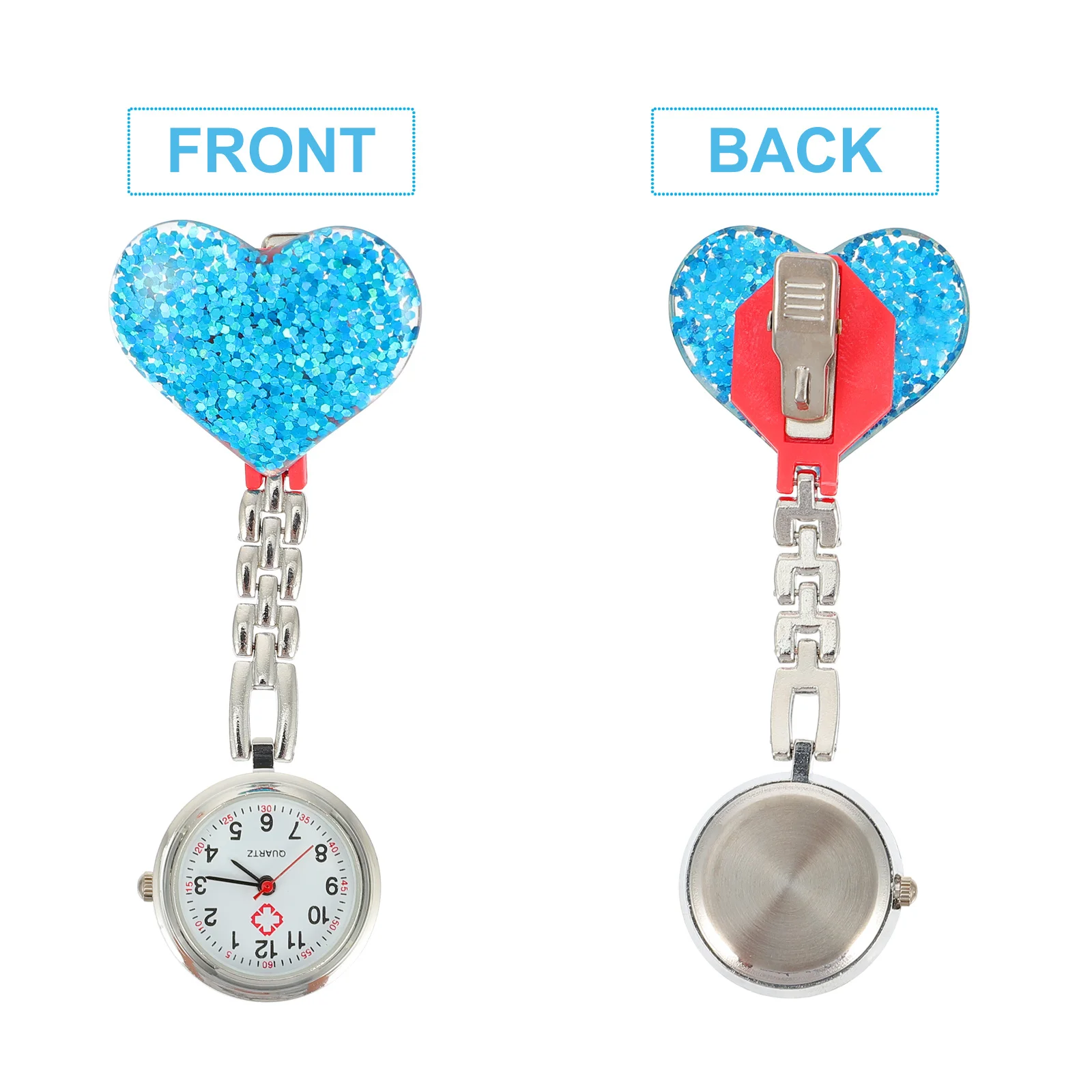 

2pcs Heart-Shaped Nurse Fob Watch Hanging Pocket Timepiece Nurse Watch For Women Clip-On Chest Nursing Decor Gift