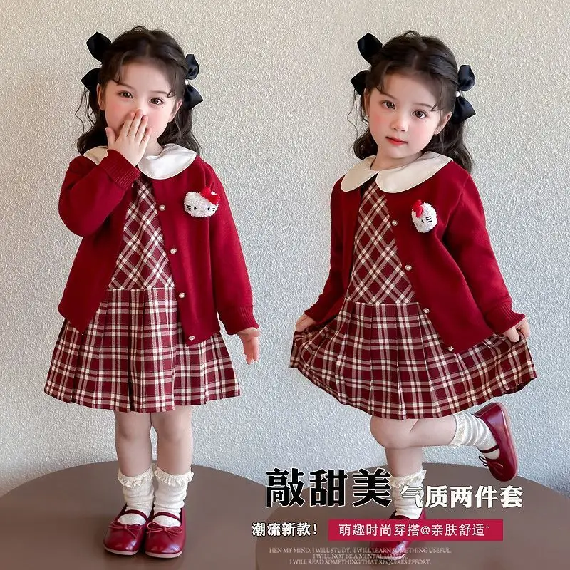 

Girly Heart Kawaii Sanrio свитер, кардиган, юбка, комплект из двух предметов, милая детская одежда принцессы с героями мультфильмов, подарки на день рождения для девочек