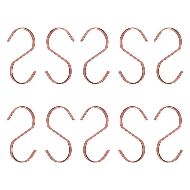 THIVN-10-Pack 4 Inch Rose Gold Chrome Finish Steel Hanging Flat Hooks - S Shaped Hook Heavy-Duty S Hooks, For Kitchenware, Pots,