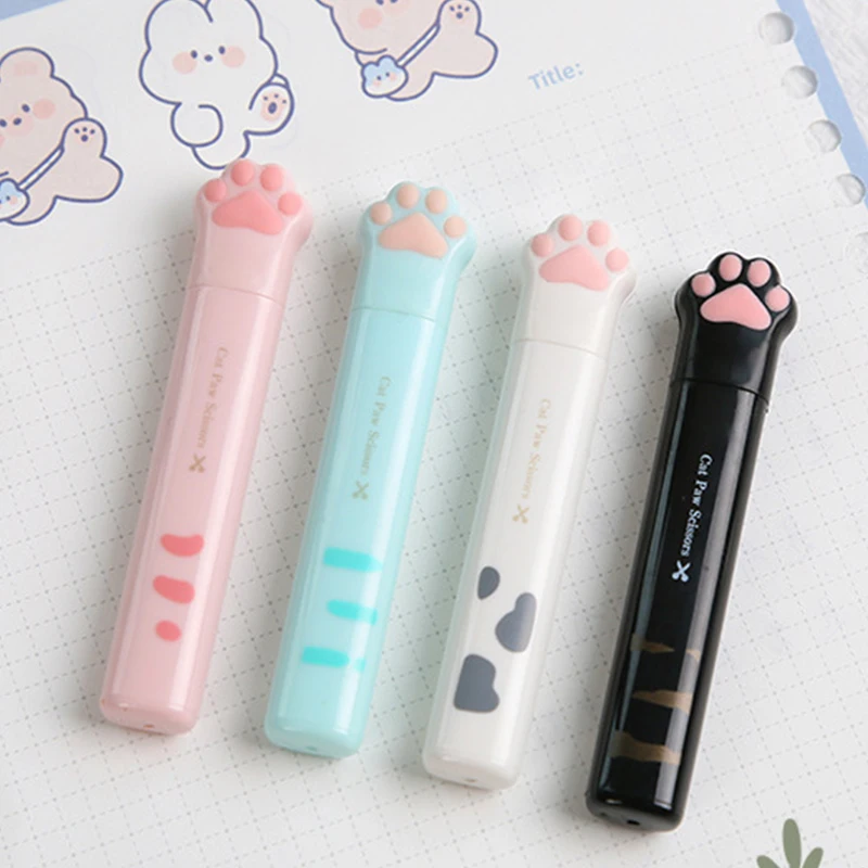 Cute Multifunctional Stainless Steel Hand Scissors Mini Portable Kawaii Cat Paw