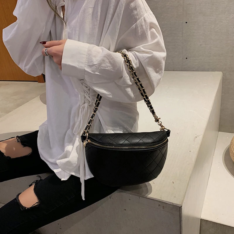 Chain Waist Bags Women Leather Belt Bags Female Fanny Pack High-quality Zipper Chest packs Luxury Brand Banana Bags Phone pocket