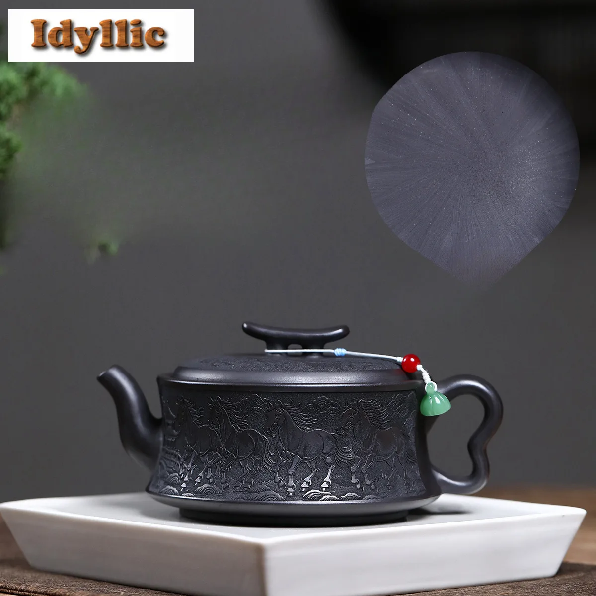 

480ml Luxury Yixing Purple Clay Teapots Handmade Myriad Horse Pot Raw Ore Stone Yellow Mud Kettle Chinese Zisha Tea Set Supplies