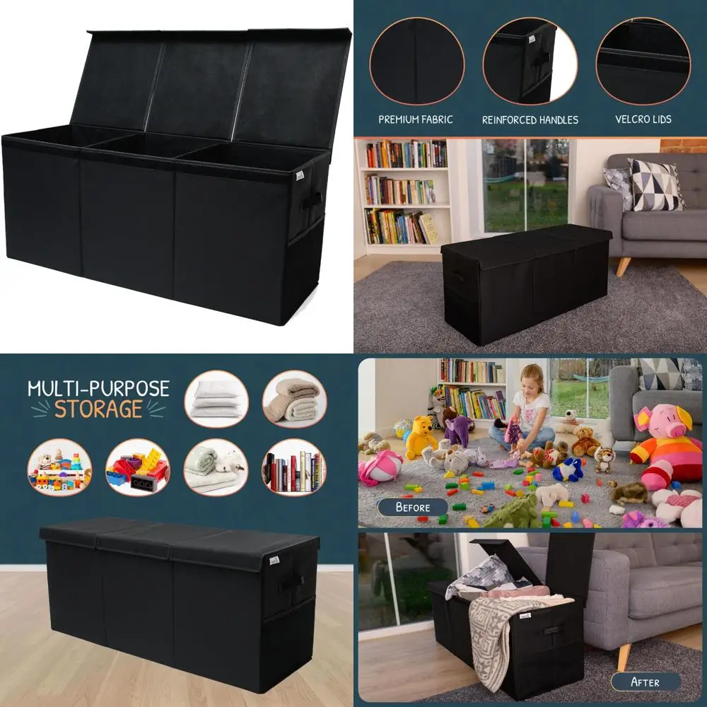 منظم صندوق لعبة قوي قابل للطي مع غطاء وفواصل لتخزين ألعاب الأطفال #1