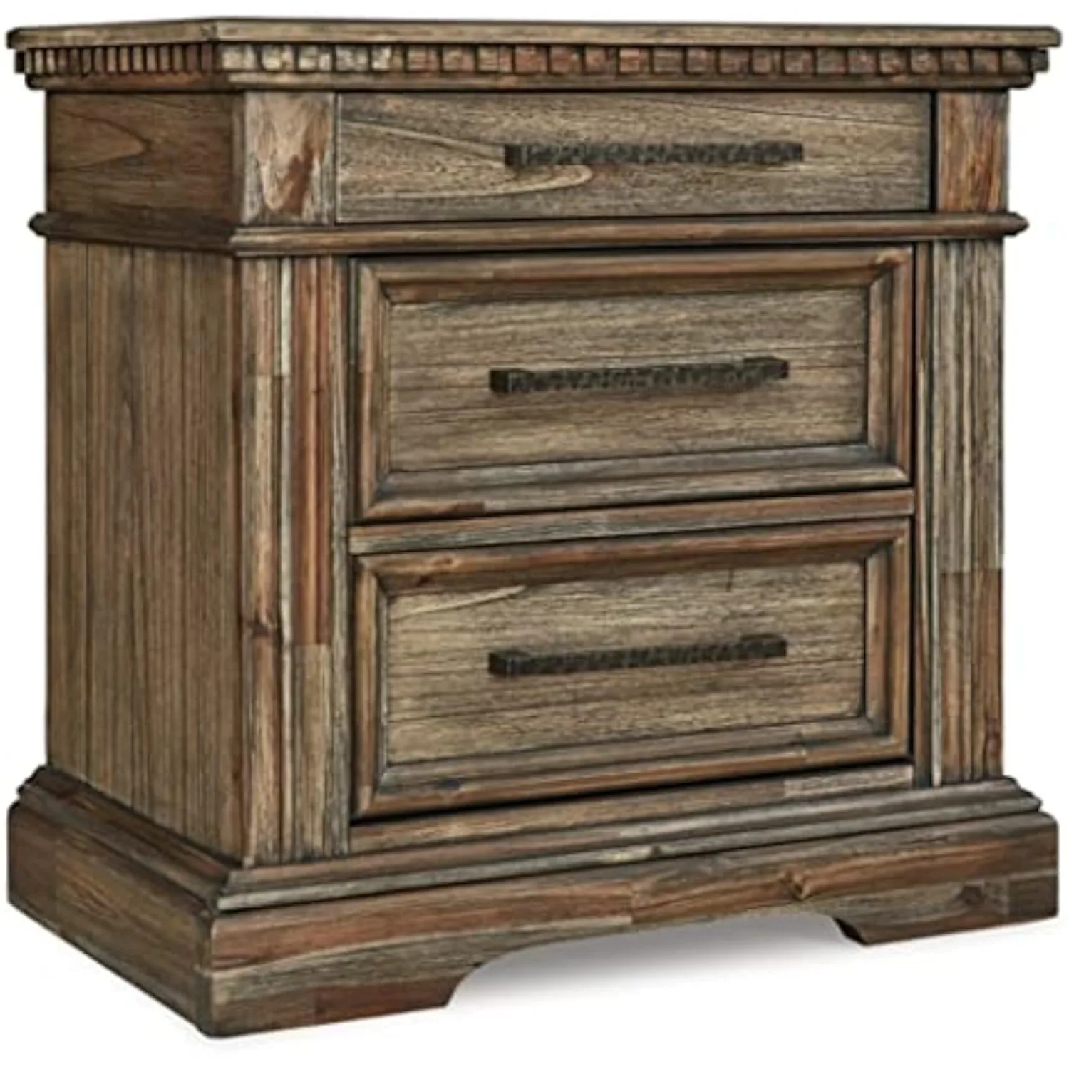 Markenburg Traditional 3 Drawer Night Stand with USB Charging Ports, Brown & Beige